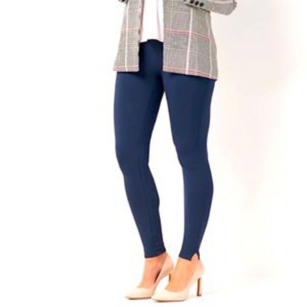 SPANX Ankle Length Ponte Slit Hem Leggings Blue XL